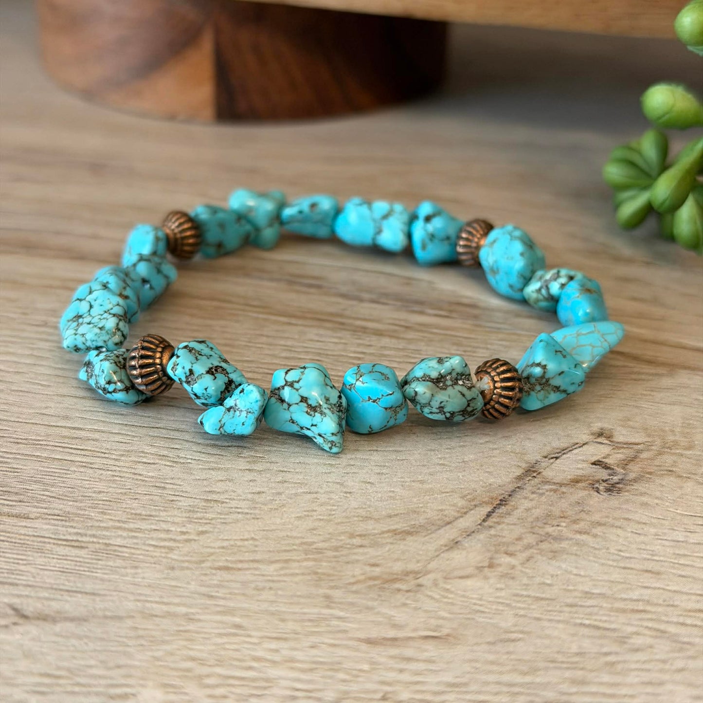 Genuine Natural Turquoise Beaded Bracelet w/ Copper Jewelry Junkie Bracelet