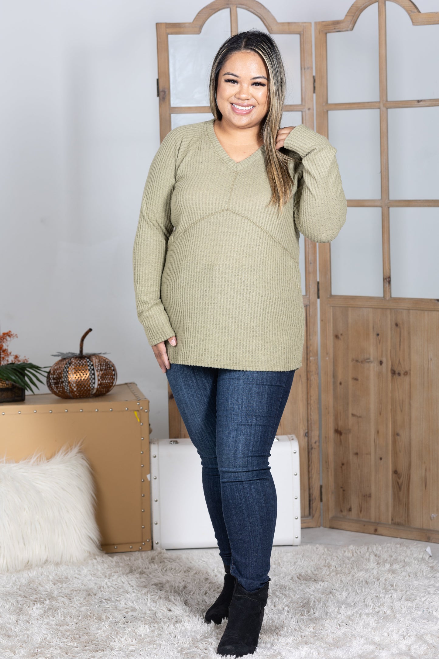 Olive Eyes Waffle Knit Tunic