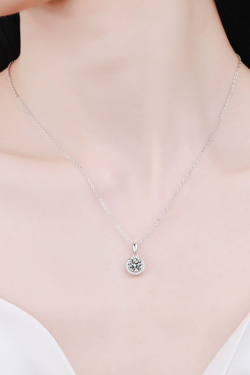 Chance to Charm 1 Carat Moissanite Round Pendant Chain Necklace