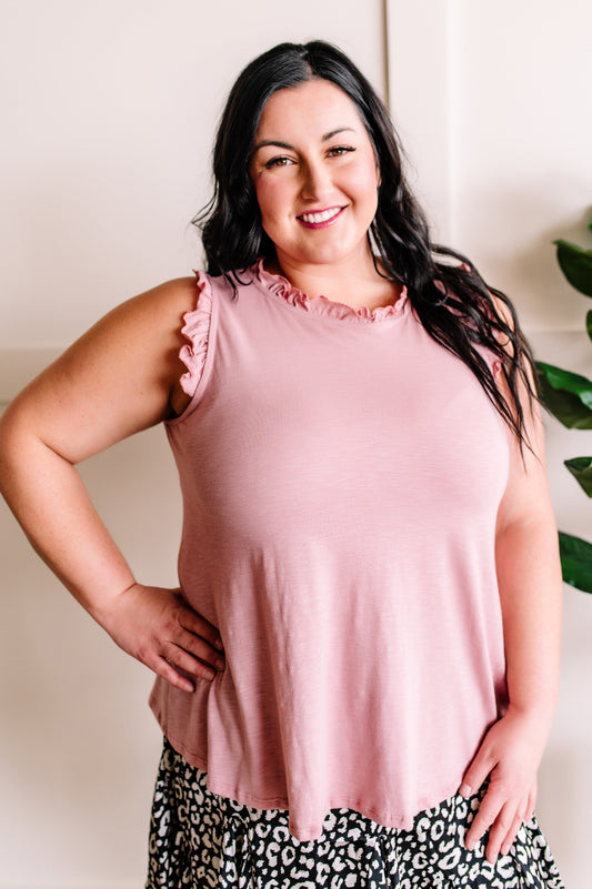Pretty in Pink Ruffle Trim Sleeveless Top