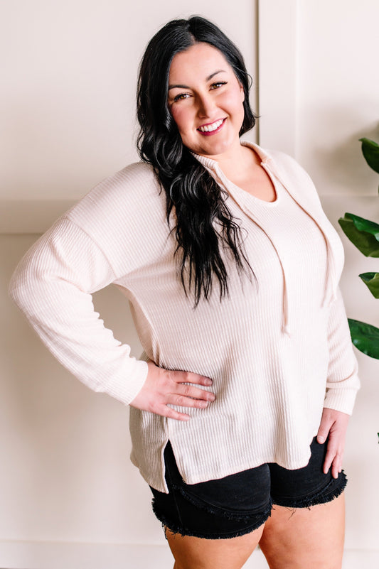 Quilted Drawstring Top In Soft Natural Ivory
