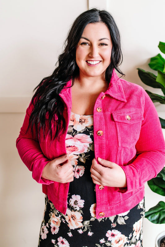 Rock My World Corduroy Jacket In Bright Pink