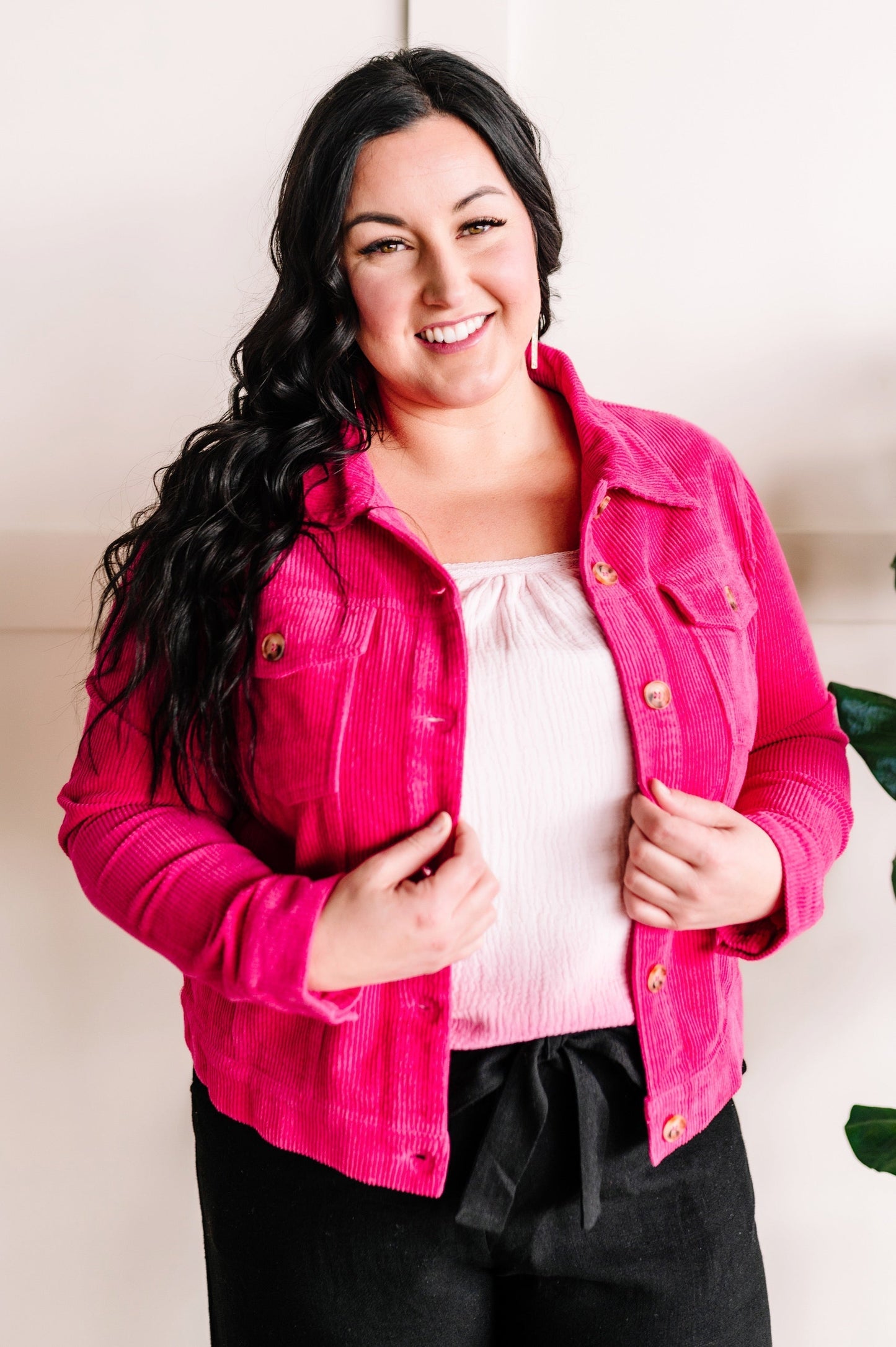Rock My World Corduroy Jacket In Bright Pink