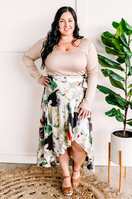 Silky Wrap Skirt In Fantasy Island Print