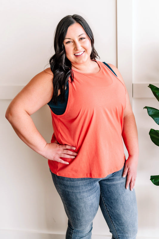 Sleeveless Muscle Tee In Coral