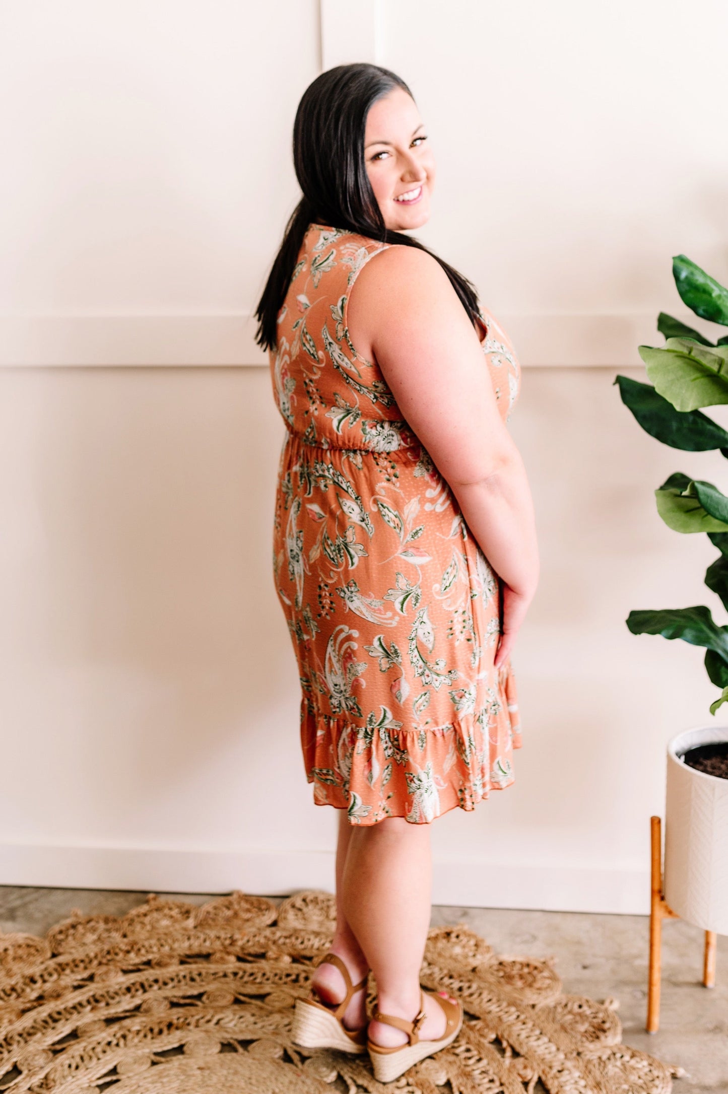 Swiss Dot Peach Paisley Dress