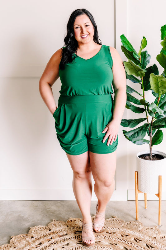 Sleeveless Lightweight Romper In Lucky Green