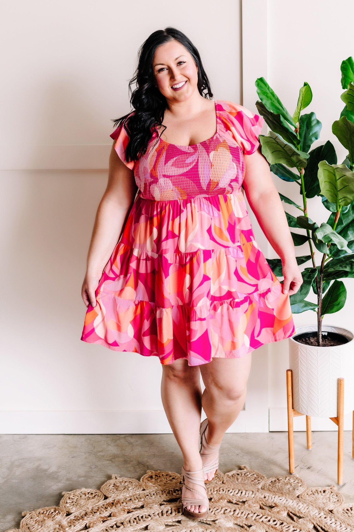Smocked Midi Dress In Bright Disco Days