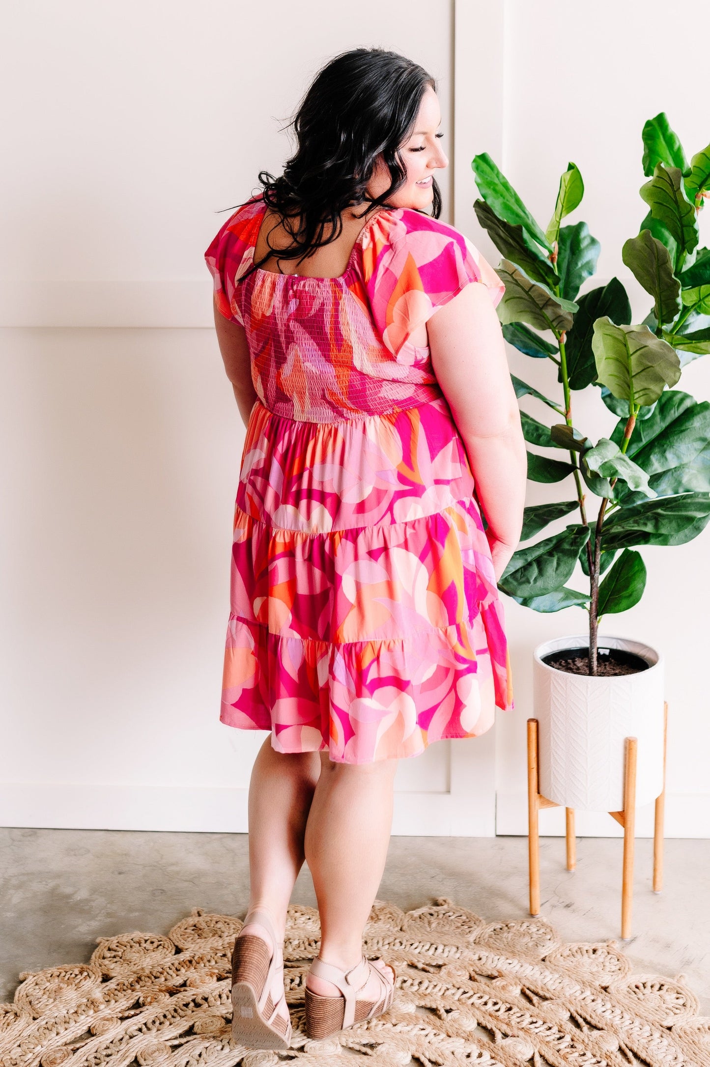 Smocked Midi Dress In Bright Disco Days