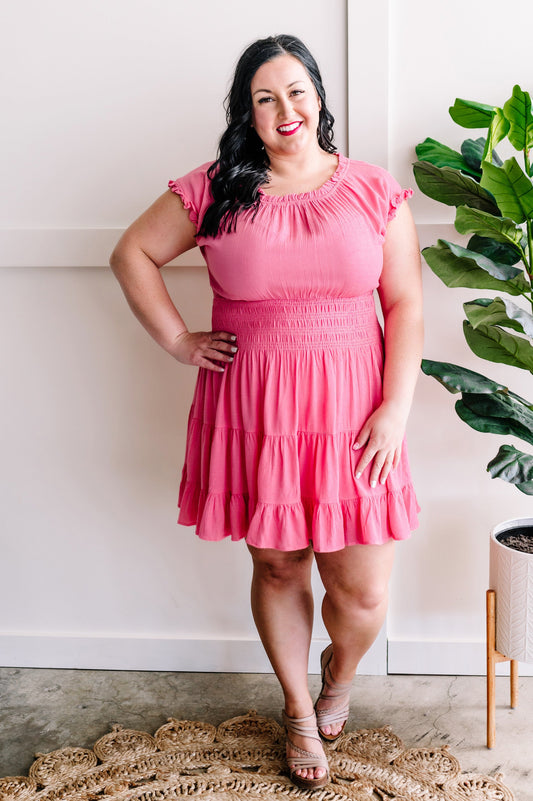 Smocked Tiered Dress In Pink Taffy *REGULAR SIZES ONLY*