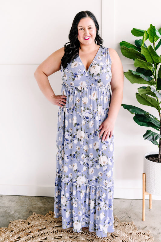 Sleeveless Maxi Dress In Blue Wildflower