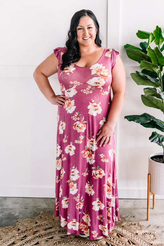 Scoop Neck Dress In Mauve Florals