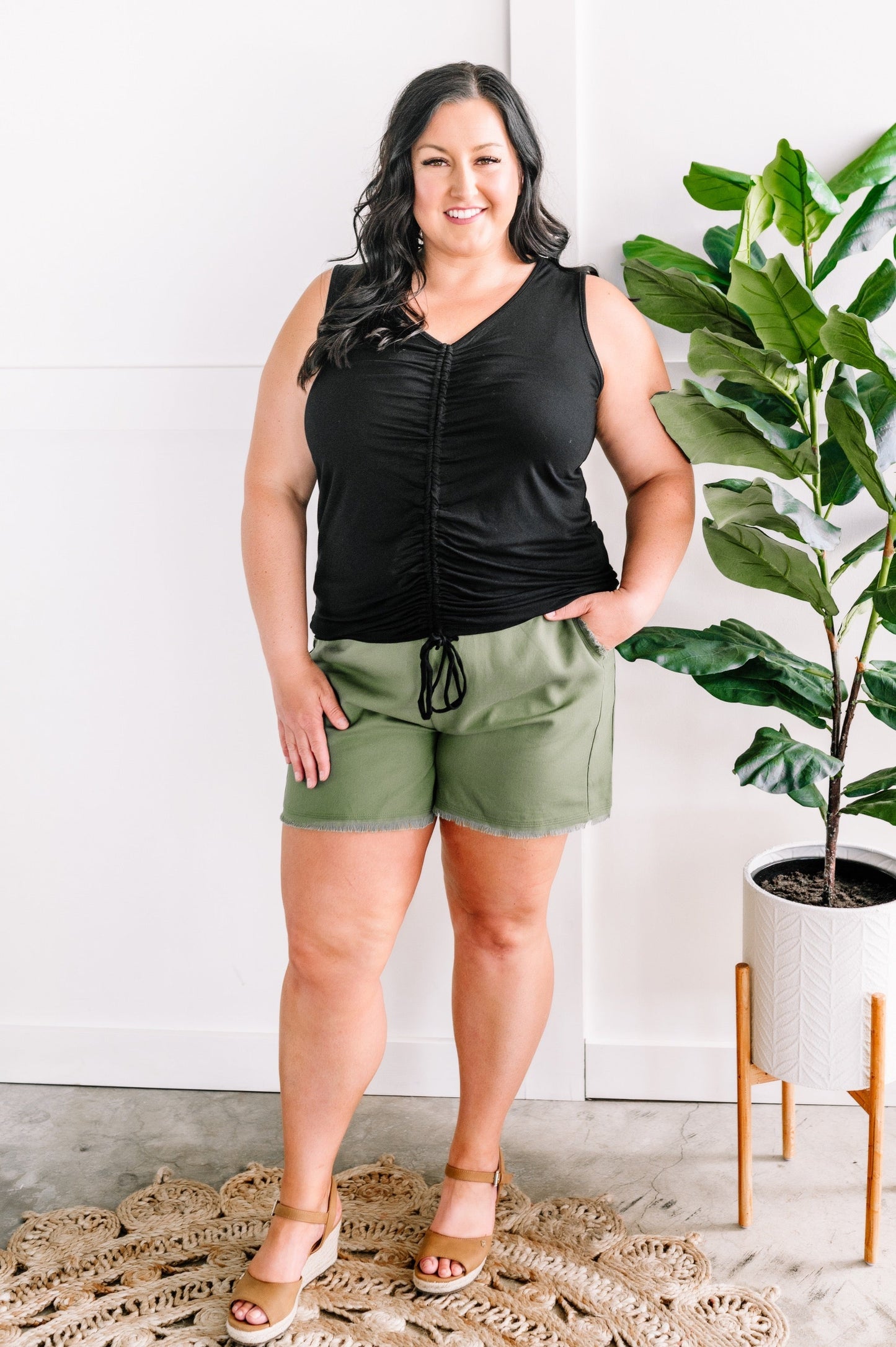 Together At Last Ruched Front Top In Black