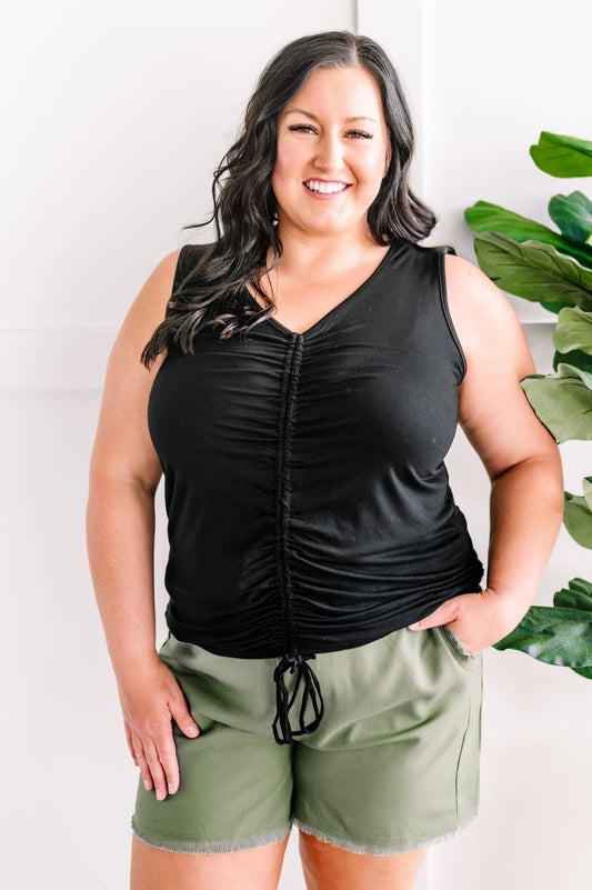 Together At Last Ruched Front Top In Black