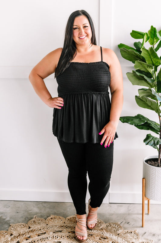 Sleeveless Smocked Top In Black