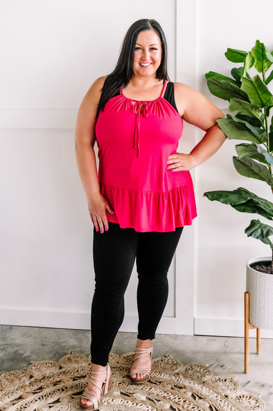 Sleeveless Ruffle Hem Top In Fruit Punch
