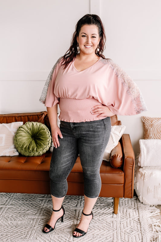 Pink Lace Dolman Top