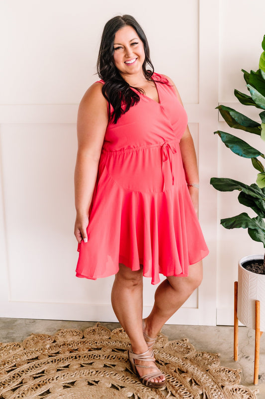 Surplice Flare Dress In Sweet Coral