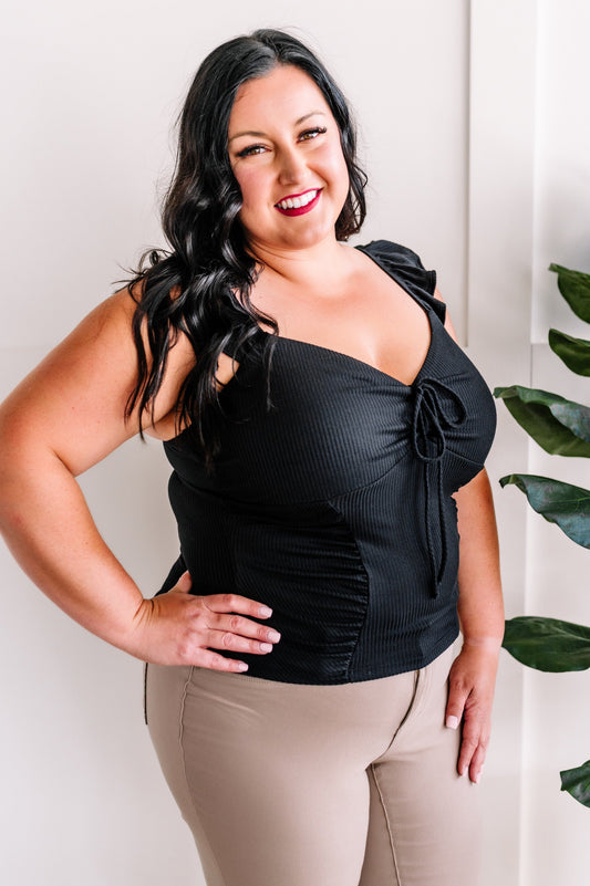 Sweetheart Neckline Flutter Sleeve Top In Smokin' Black