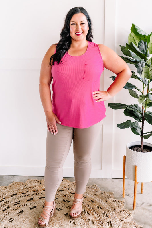 Soft Ribbed Top In Bright Pink