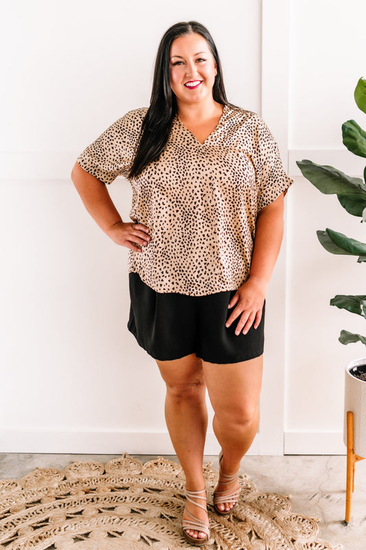 Silky V Neck Blouse In Animal Print