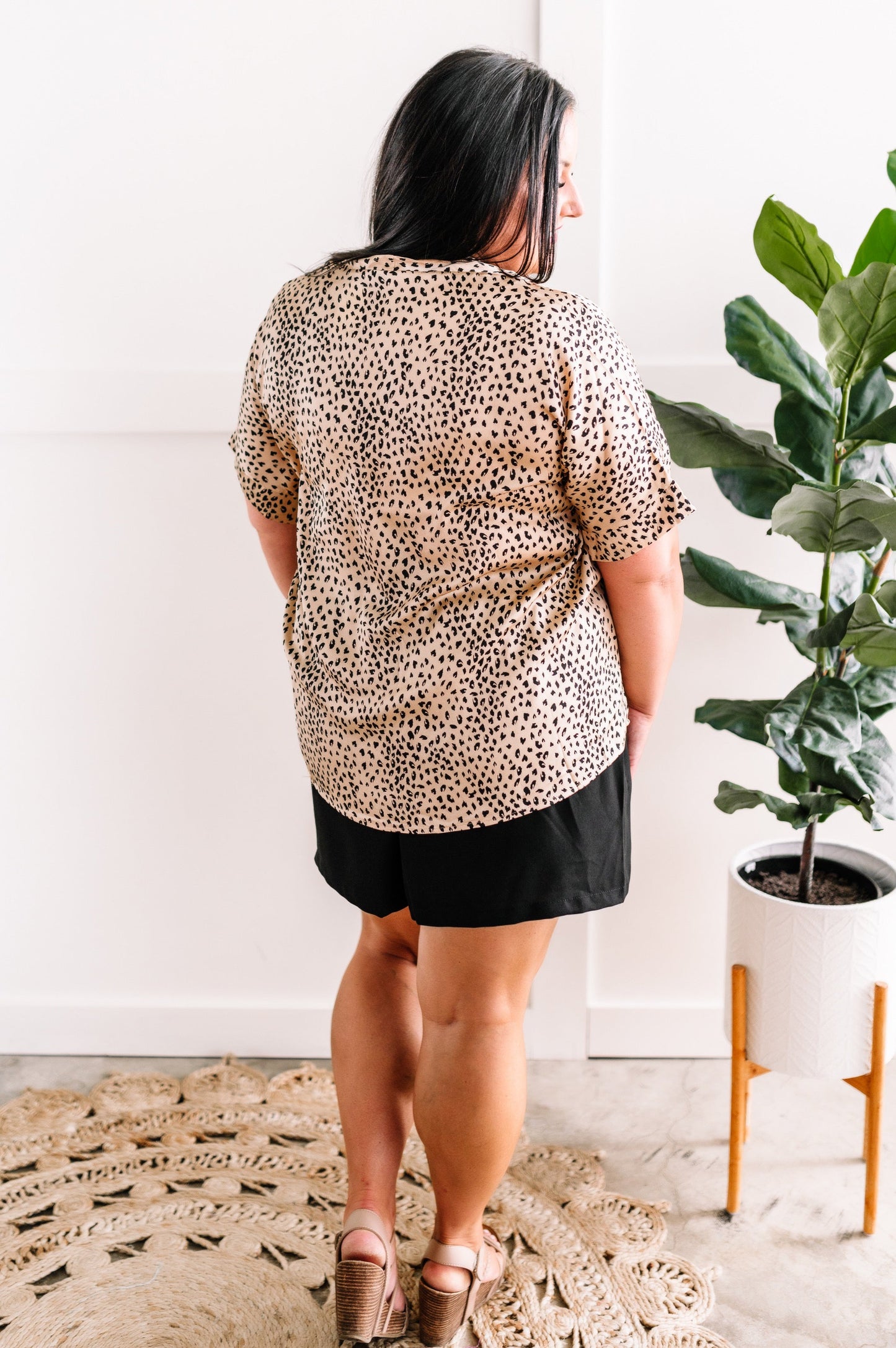Silky V Neck Blouse In Animal Print