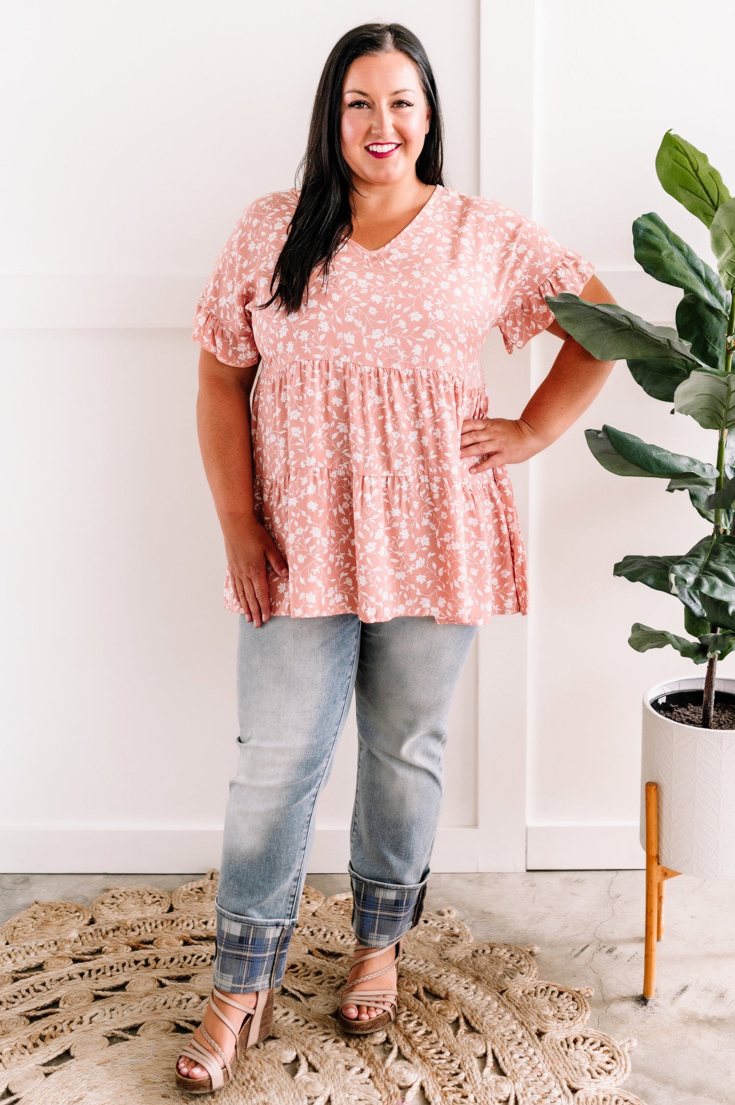 Tiered Baby Doll Blouse In Everything's Rosy