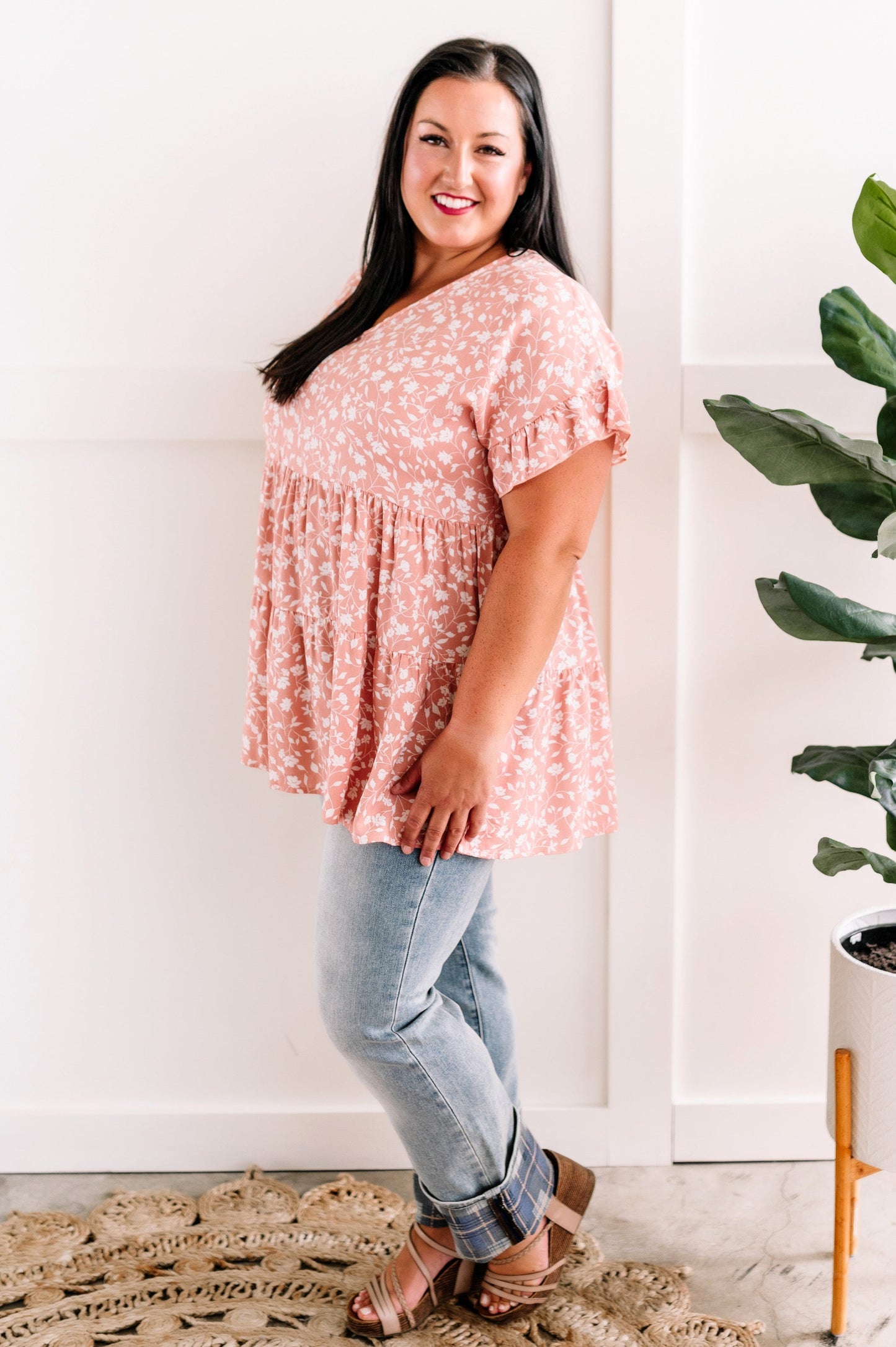 Tiered Baby Doll Blouse In Everything's Rosy