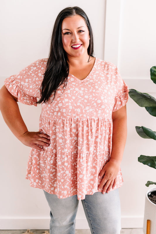 Tiered Baby Doll Blouse In Everything's Rosy
