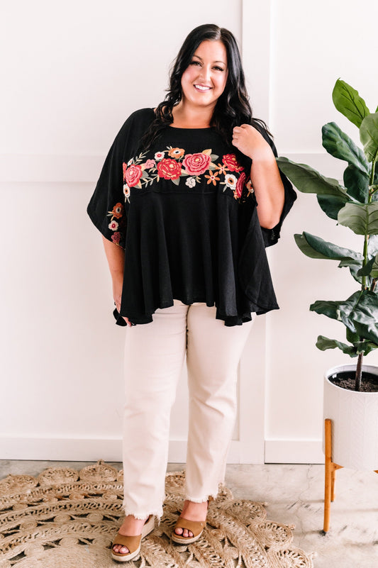 Savanna Jane Bold Embroidered Top In Black Dahlia