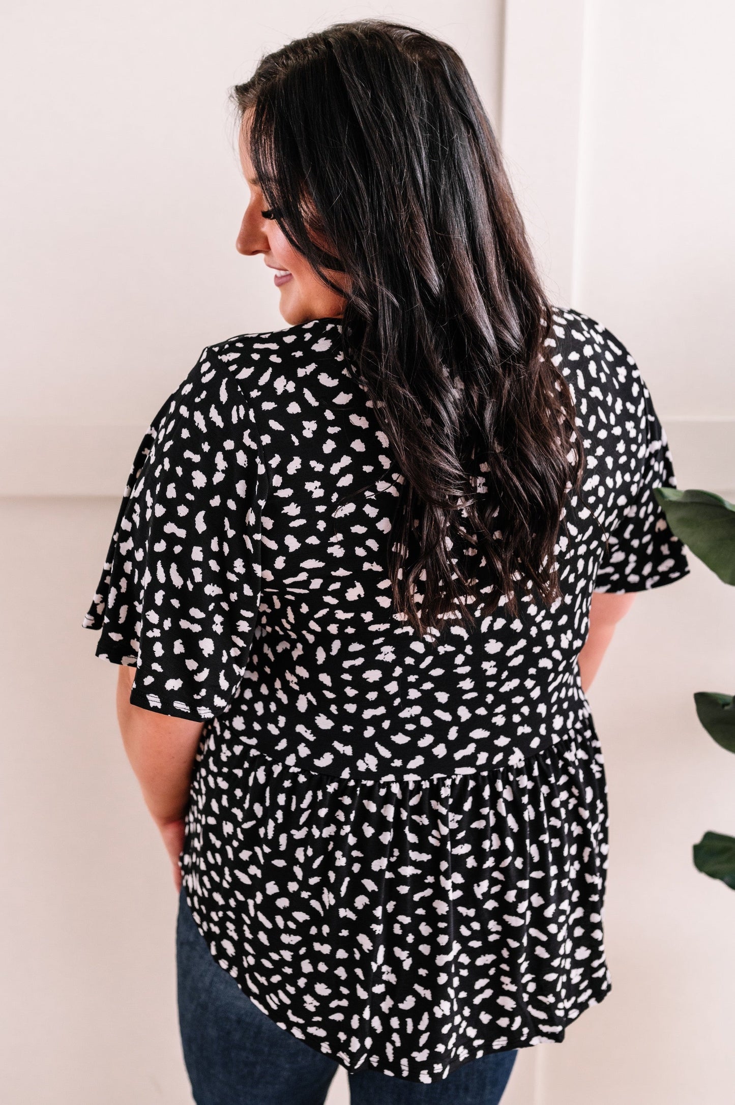Stretchy Animal Print Babydoll Top In Black & White