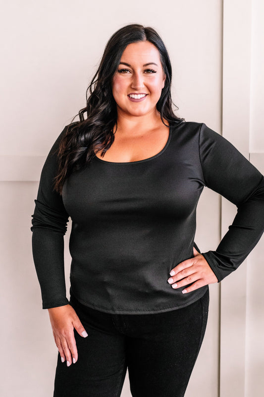 Ribbed Scoop Neck Stretchy Top In Black