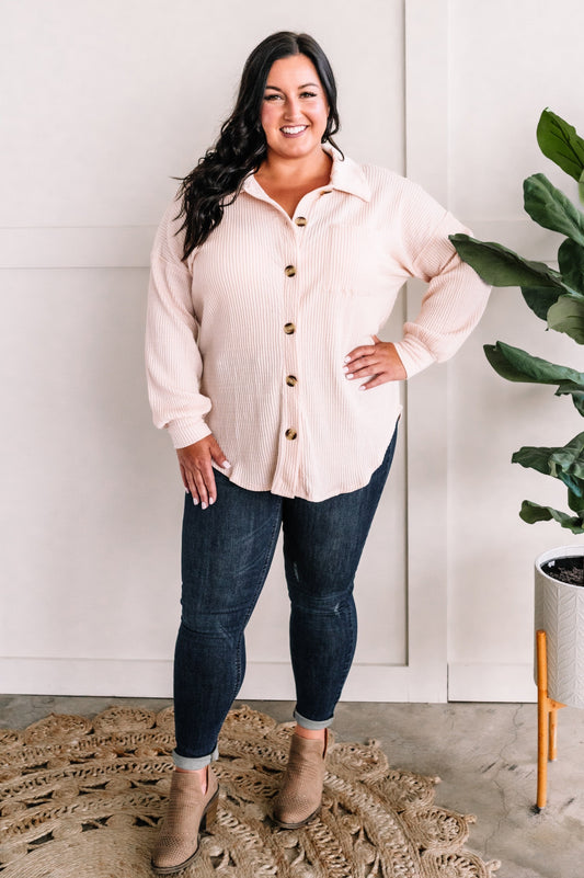 Soft Quilted Button Down Top In Champagne