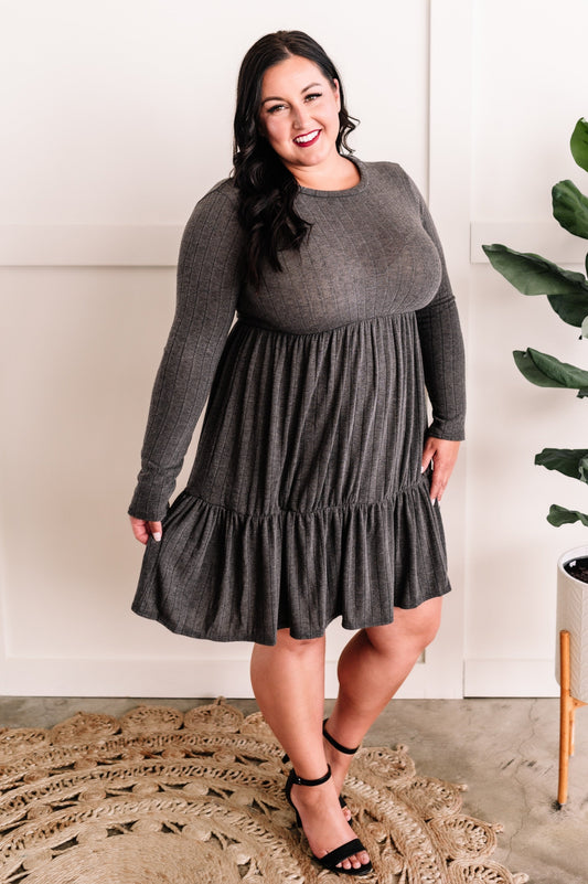 Sweater Knit Tiered Dress In Shadow