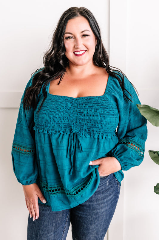 Smocked Blouse In Spanish Turquoise