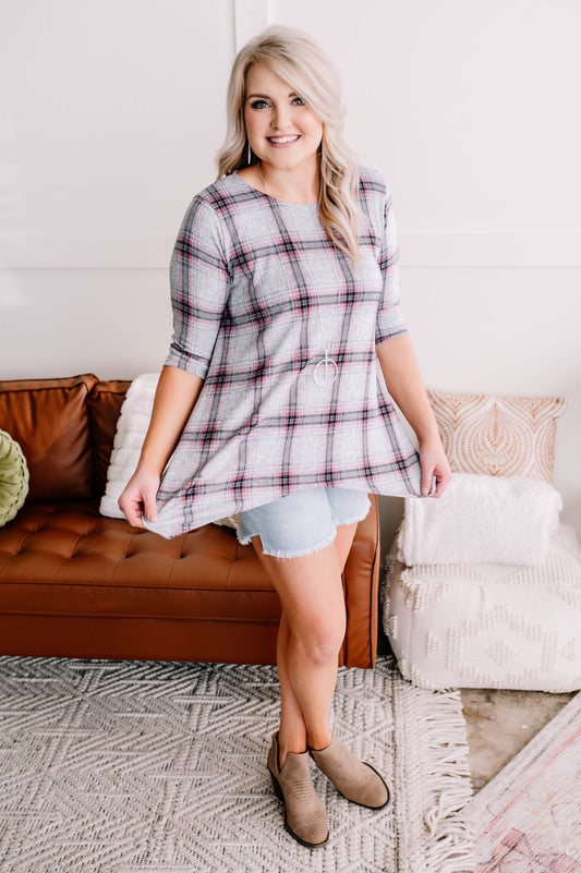 Plaid Print Asymmetrical Top