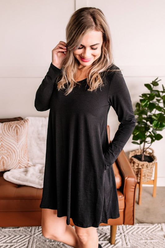 The Dress Down Swing Dress In Rich Black