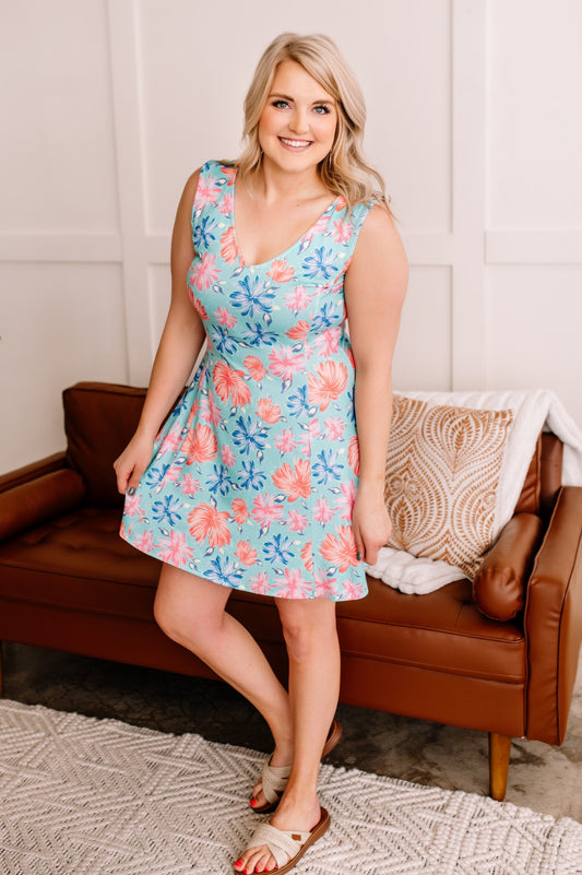 Sleeveless A-Line Dress in Beachy Florals
