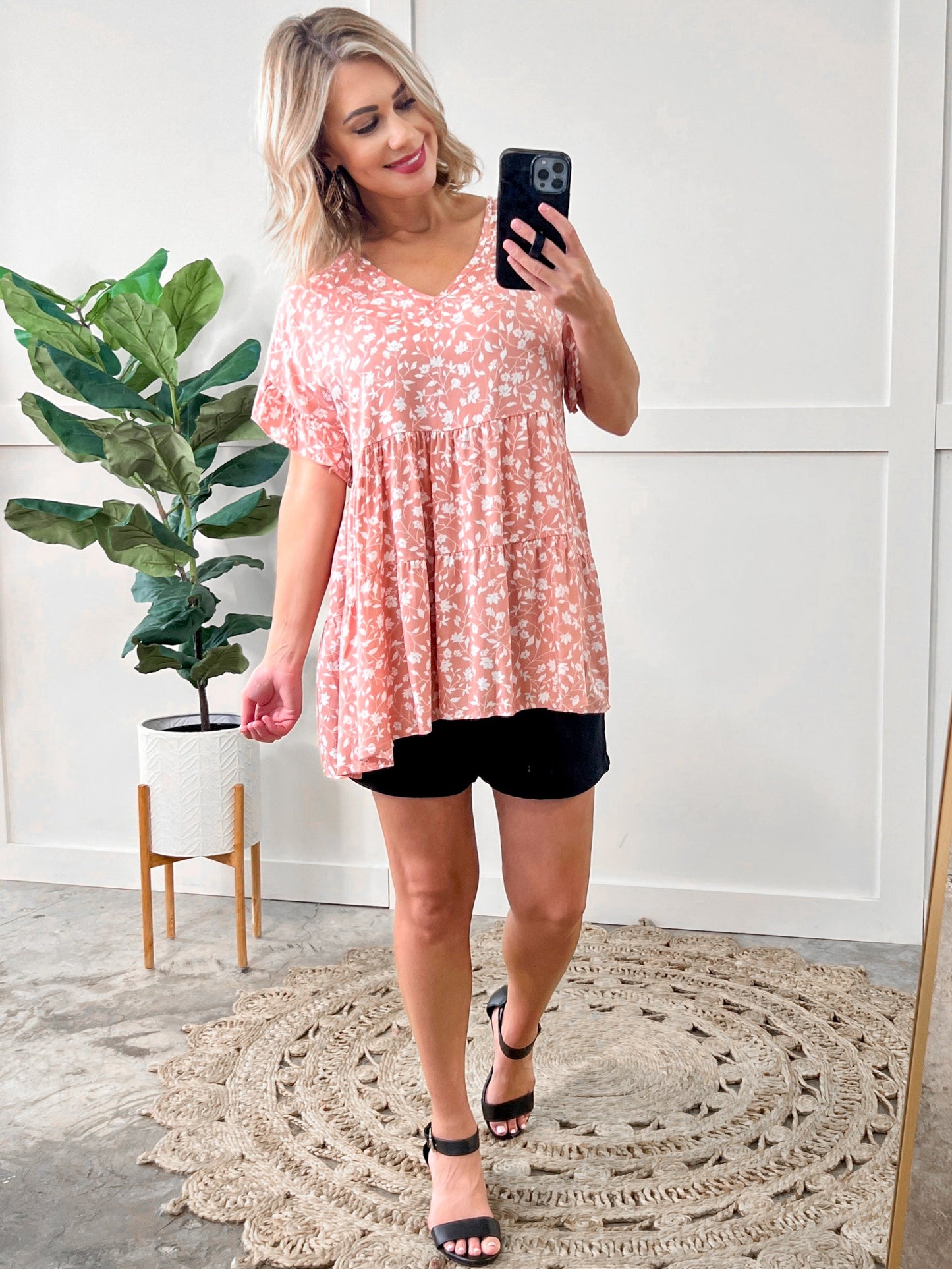 Tiered Baby Doll Blouse In Everything's Rosy
